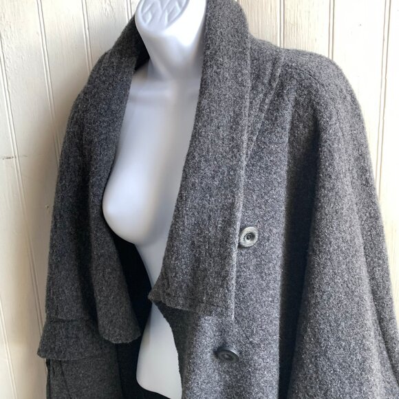 Luukaa Gray Wool Draped Dolman Sleeve Swing Style Jacket Coat US 10 Snap Close - Picture 9 of 16
